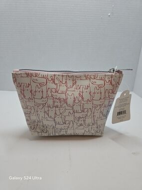 Cute Cat Makeup Bag | Minimalist Line Art Kitten Cosmetic Pouch | Zipper Canvas